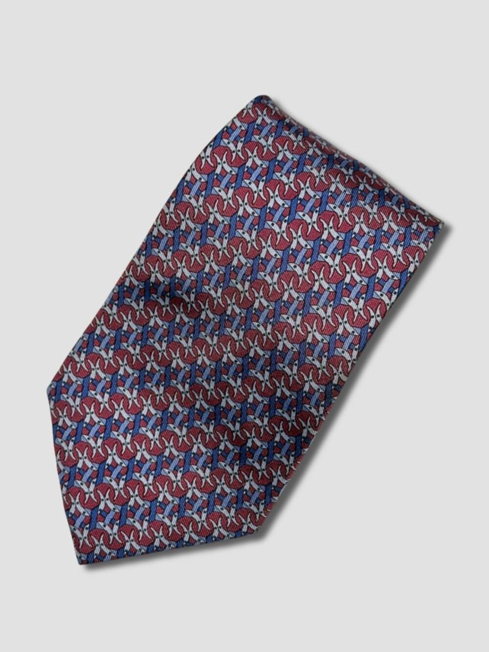 HERMES Purple Blue Horseshoes Pattern Silk Tie
